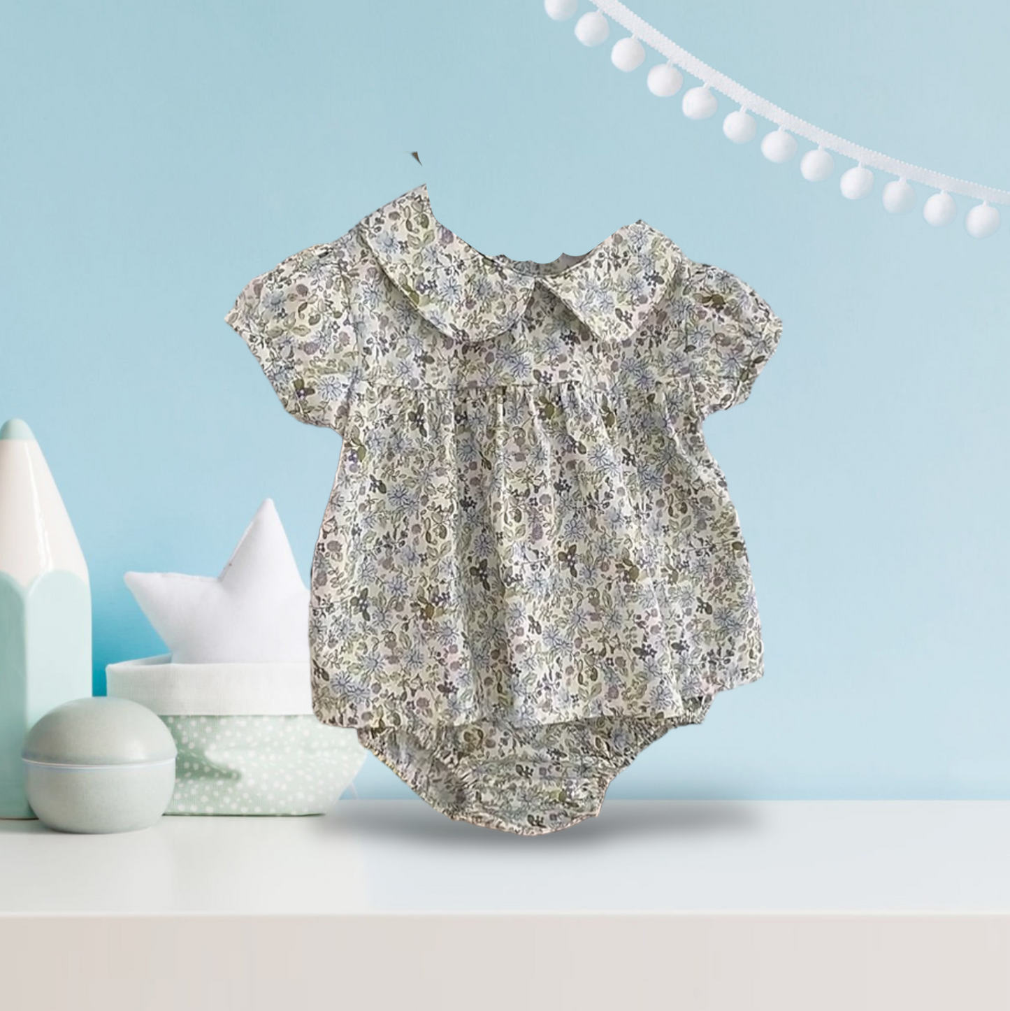 Ranita con Flores en tonos Azul y Verde