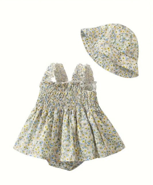 Vestido Flores Bebe con Gorrito