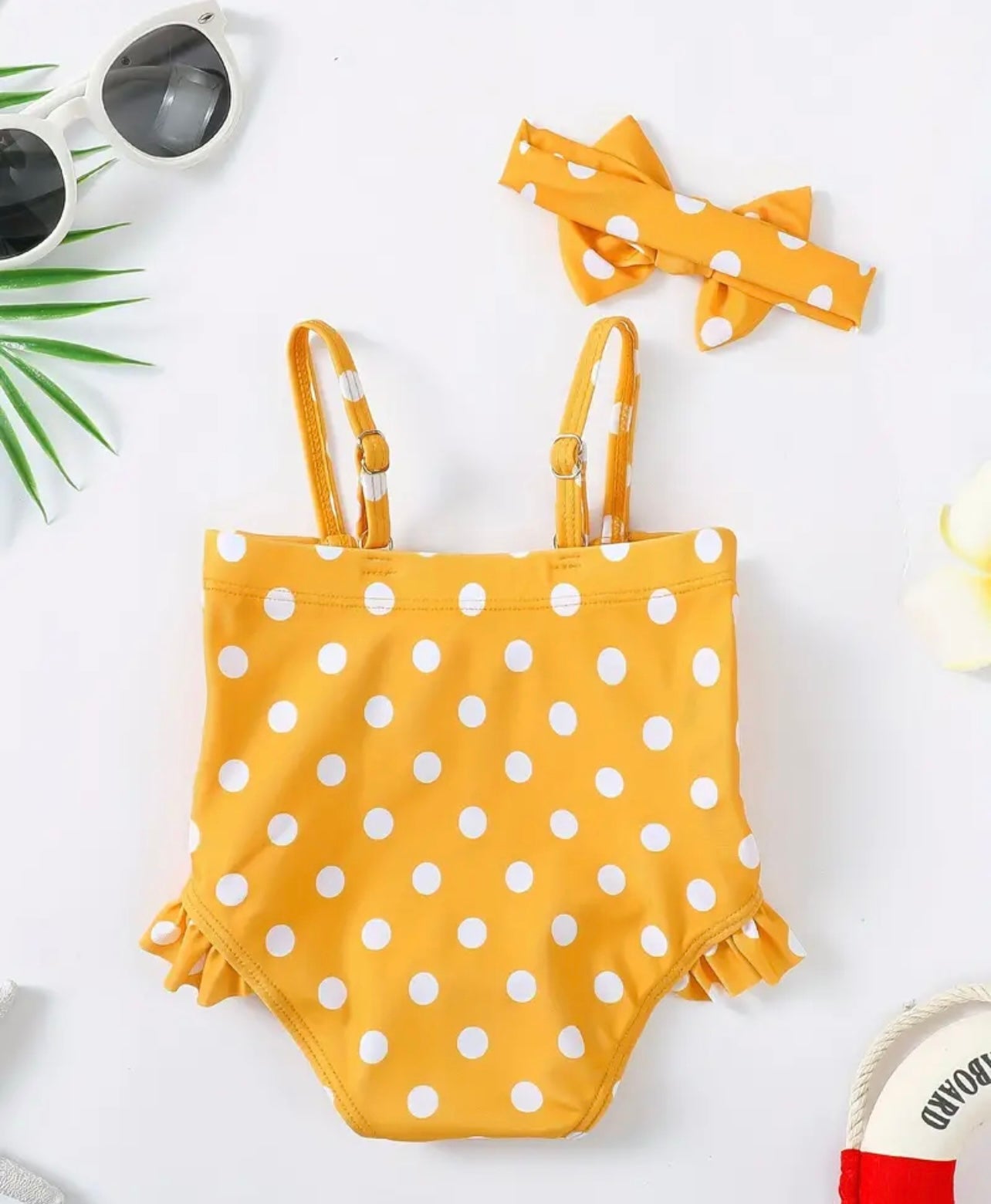 Traje de Baño Amarillo Puntitos con Super Moño